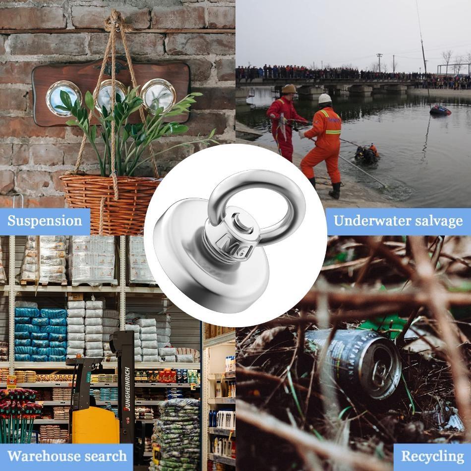 Сверхсильный неодимовый рыболовный магнитный крючок, подъемное кольцо с тяжелым потайным отверстием, редкоземельный рыболовный магнит