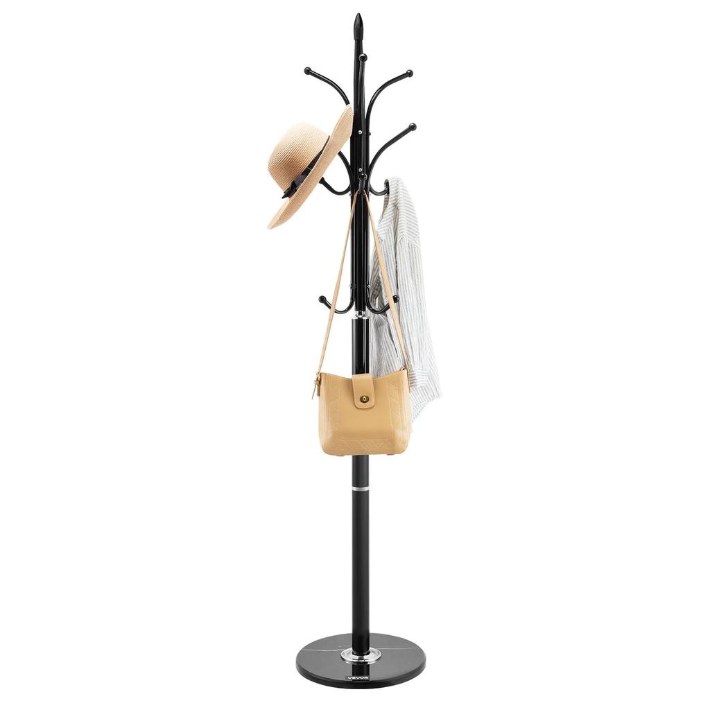 VEVOR Coat Rack Freestanding, Coats Tree Stand with Stable Marble Base & 6 Hooks, Free Standing Hall Coat Rack for Entryway, Bedroom, Office