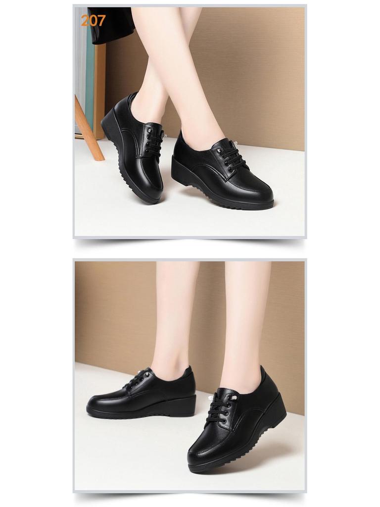 Women's Black Leather Work Shoes, Comfortable Soft Sole for Long Standing, Ideal for Spring and Autumn, Suitable for Middle-Aged and Elderly.