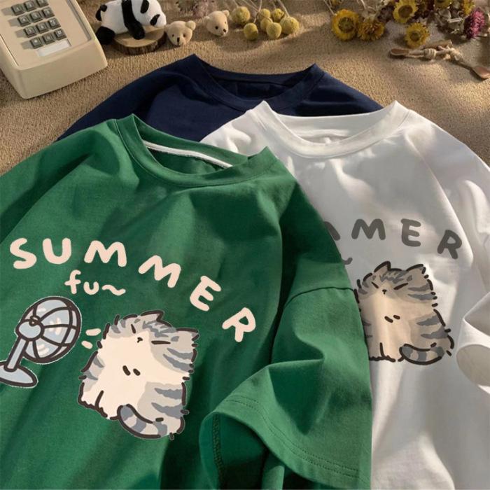 Футболка Fan Cat и Women Pure для мужчин American Street Creative Blow, летняя, свободная, с коротким рукавом, для пар, топ INS