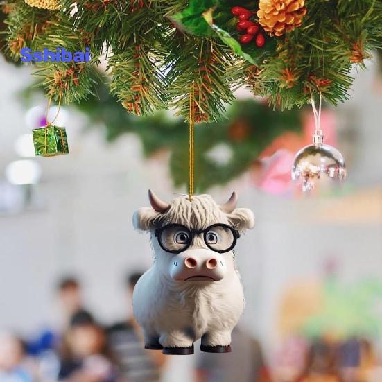 Милый мультяшный хайлендский коровий автомобильный кулон, акриловый художественный ремесленный орнамент, прекрасный автомобиль, зеркало заднего вида, украшение для дома, Рождественская елка, подвесное украшение, подарок