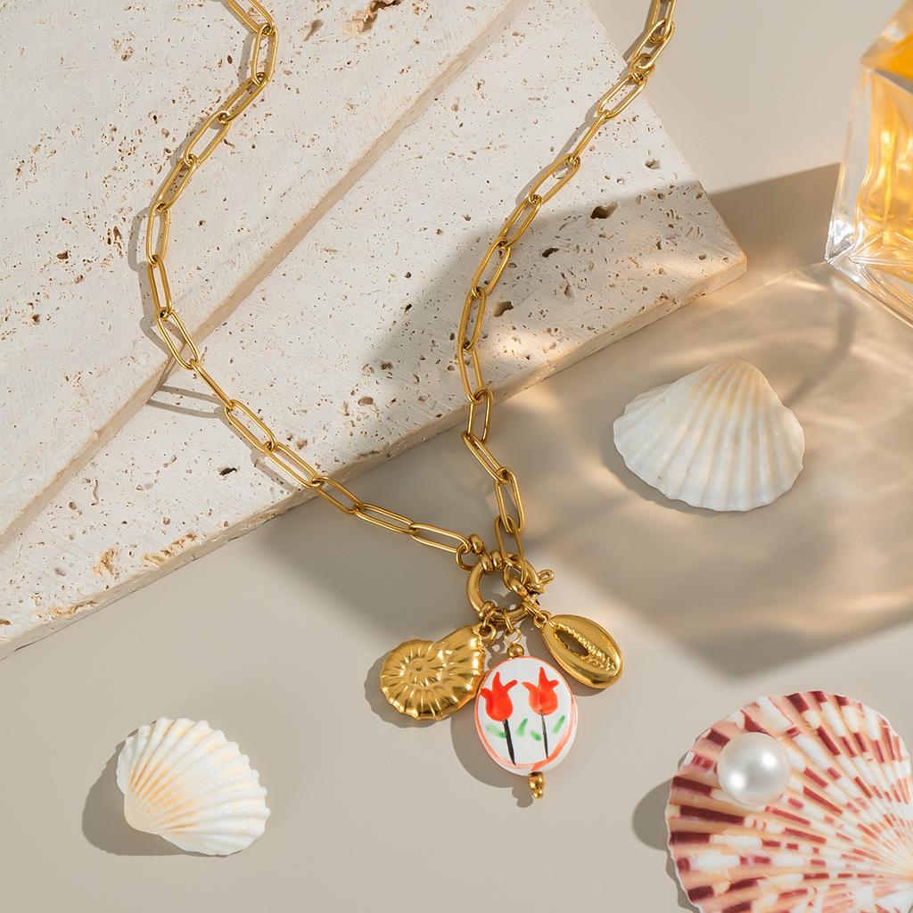 Yori European and American Fashion Stainless Steel Turtle Starfish Removable DIY Pendant Necklace for Women 18k PVD Plated