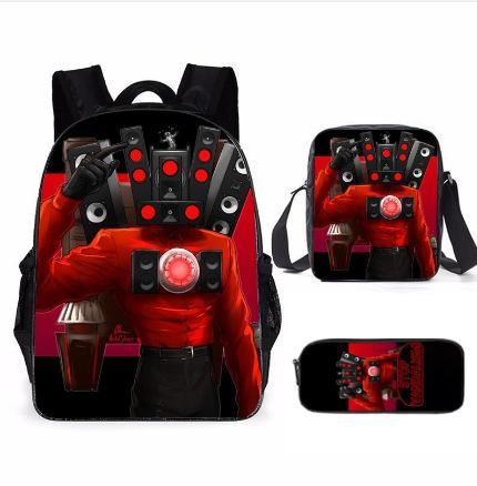 Skibidi toilet man schoolbag titan monitor man backpack satchel pencil case three-piece set