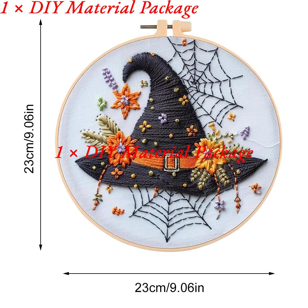 Halloween Embroidery Starter Kit Ghost & Gothic Stamped Cross Stitch Kits with Pattern & Embroidery Hoops for Adults & Beginners