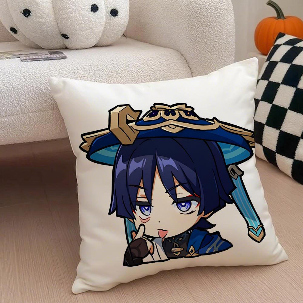 miHoYo hot funny Genshin emotes meme Cushion Cover Throw Pillow Cover Hidden Button Durable Polyester Chair Cushion
