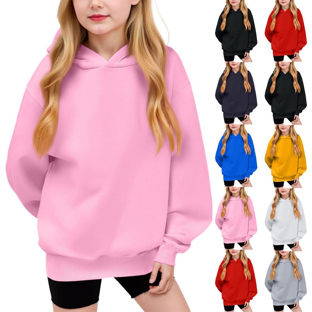 Winter Boy And Girls Solid Color Long Sleeved Hooded Sweatshirt Tops