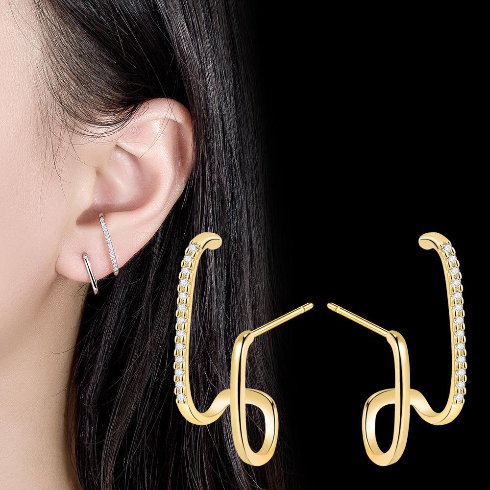 Geometric Stud Earrings with Diamonds Design Temperament Fashion High-end Light Luxury Shape