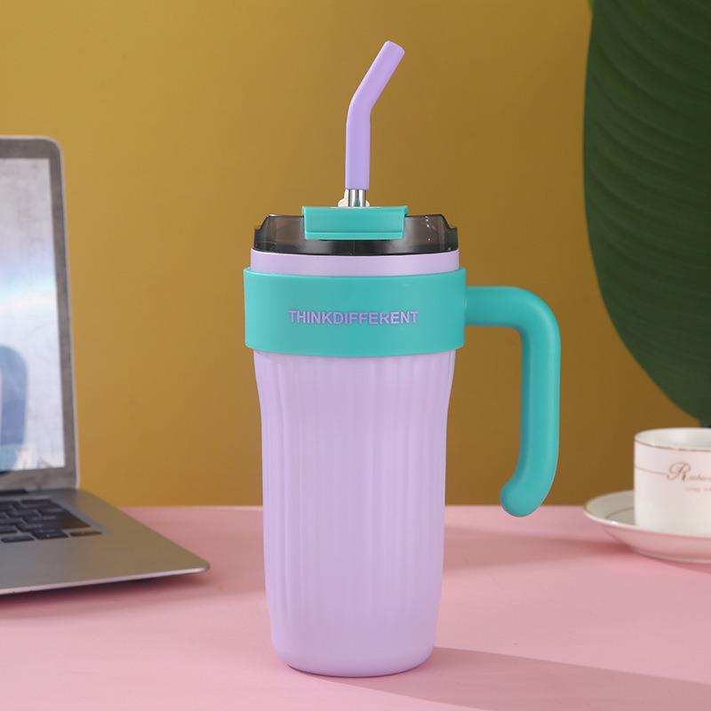 American Style 316 Stainless Steel Insulated Tumbler with Straw, Large Capacity, Portable Handle, Ice Buster