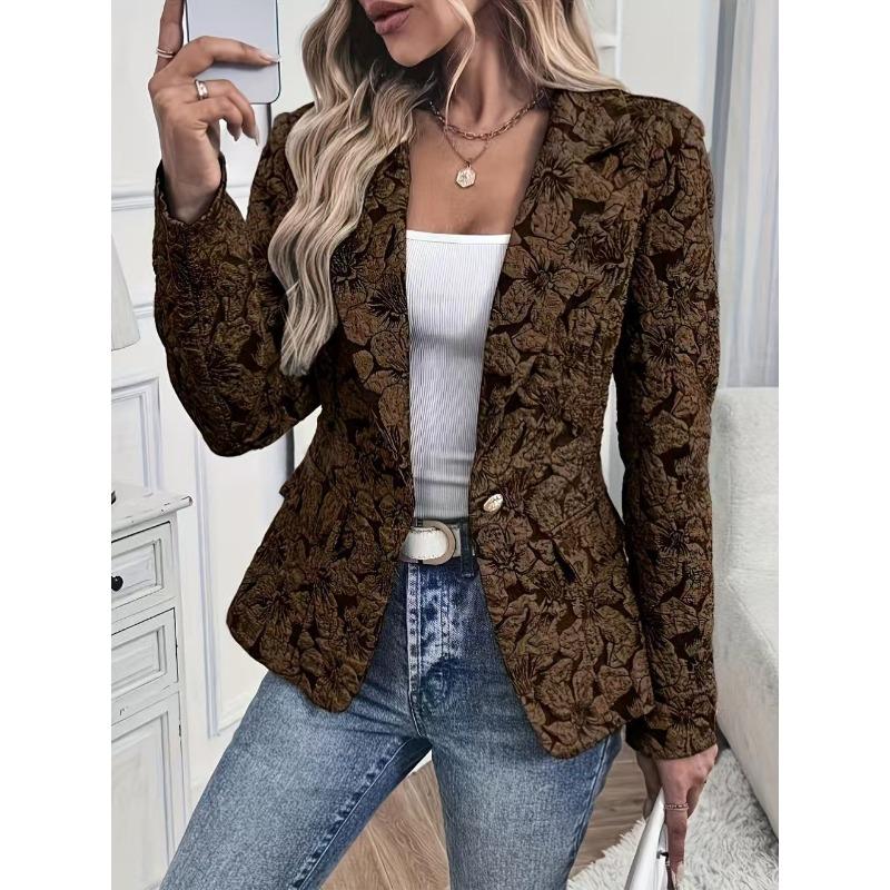 Women S Casual Short Blazer Retro Lily Jacquard Slim Fit