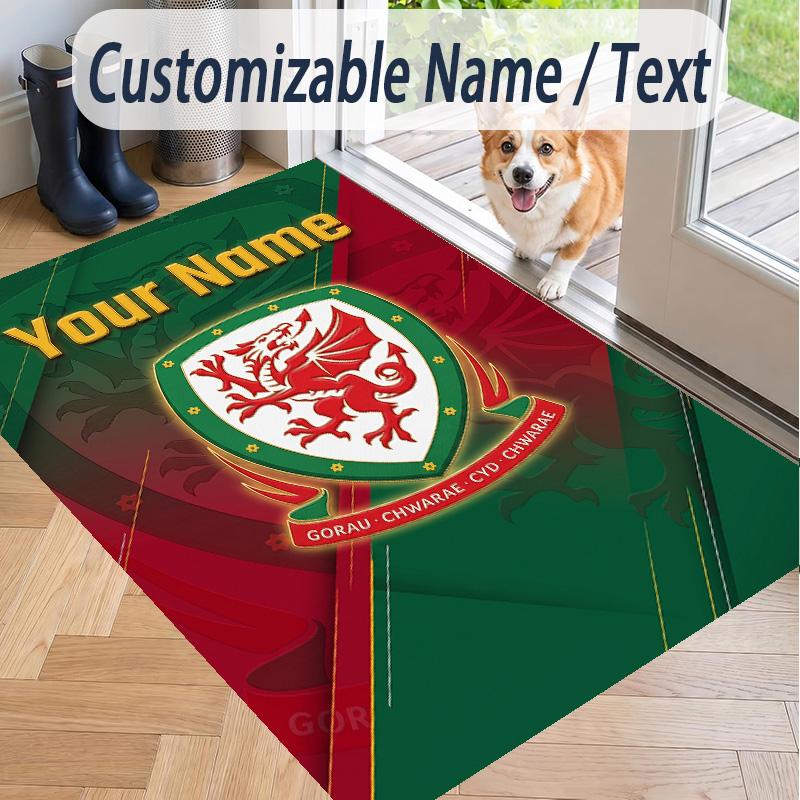Custom Text Printed Rug Wales Rugby Non Slip Floor Carpet For Home Room Decor