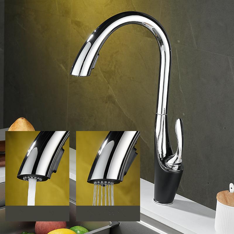 Tuqiu выдвижной кухонный кран с одной ручкой, серебристый, черный, кухонный кран для мойки, латунный вращающийся смеситель для воды, смеситель