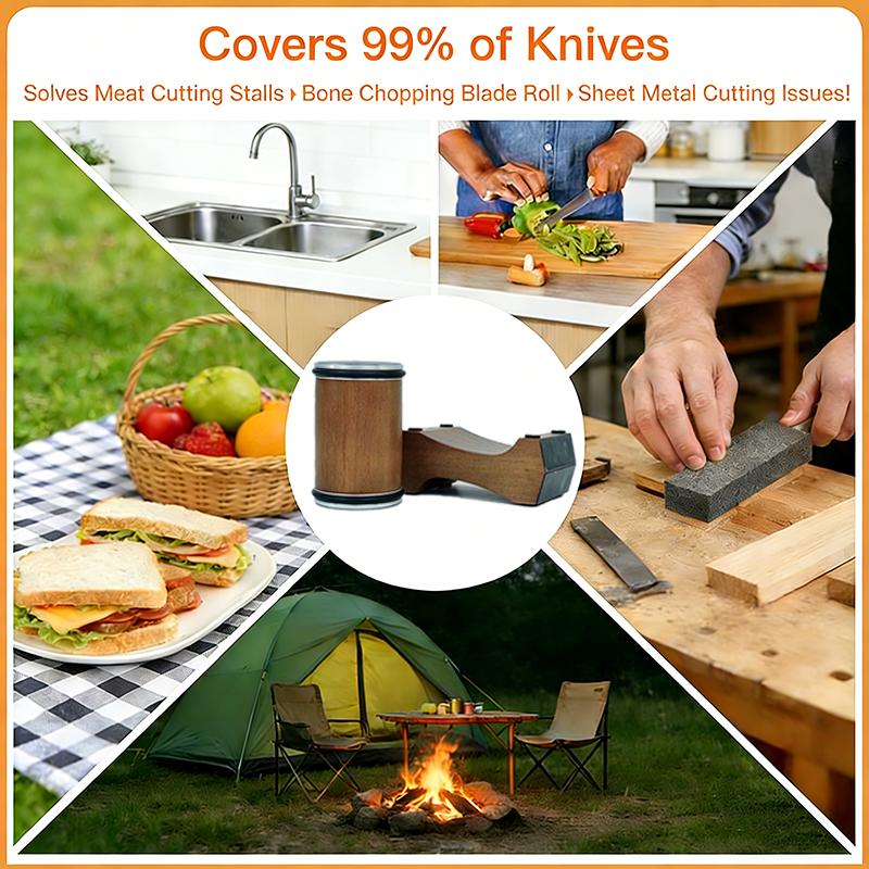 Профессиональная точилка для ножей с роликом - 4 регулируемых угла 12/15/18/20° Алмазный камень Деревянная основа Кухонный инструмент для заточки