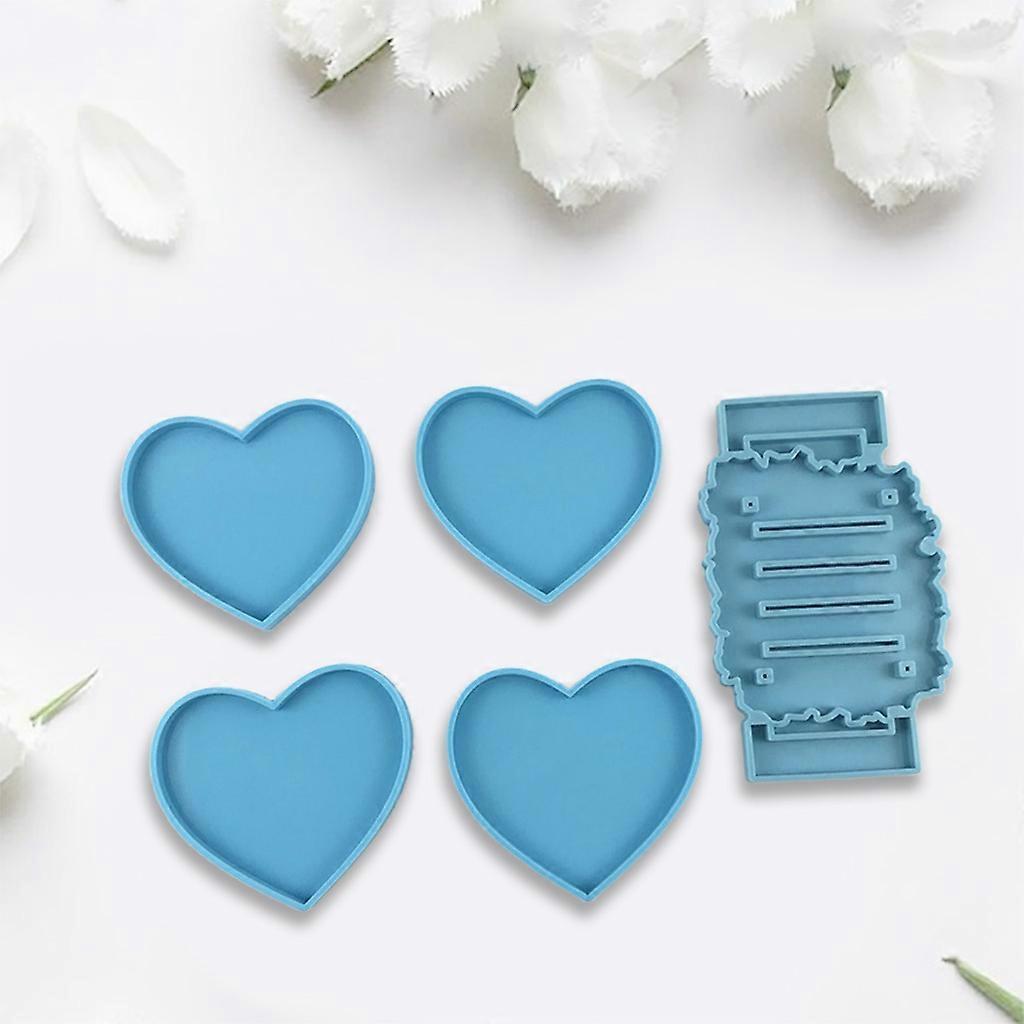 5 Pcs Love Heart Shaped Coaster Epoxy Resin Mold Cup Mat Casting Silicone Mold