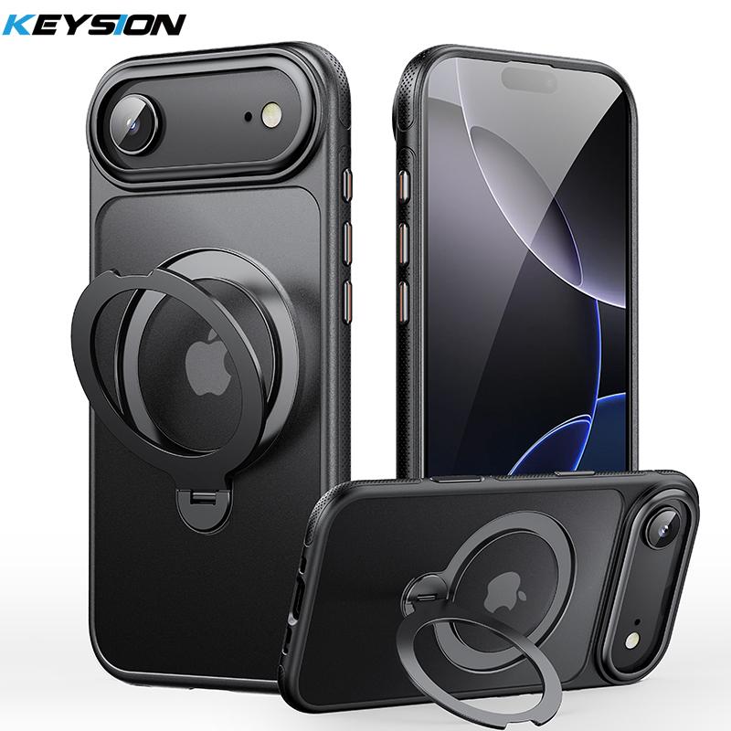 KEYSION Вращающийся на 360° магнитный чехол-подставка для MagSafe для iPhone 17 17 Air Матовый прозрачный противоударный чехол на заднюю панель телефона
