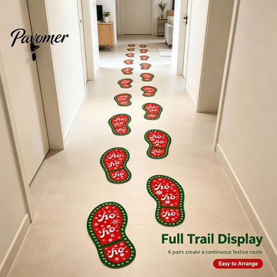 Outdoor Yard Decor 6 Pairs Christmas Santa Footprint Floor Stickers, Self Adhesive Decals, Path Markers Indoor Wall Ground for Xmas Party Decoration