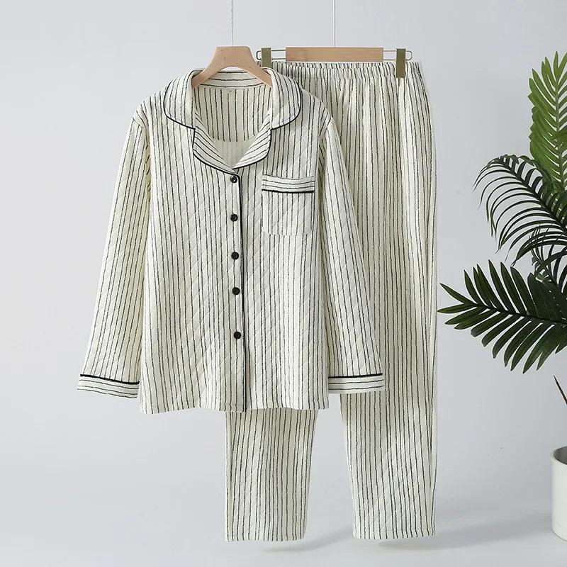 Японский стиль, новинка, осенне-зимний, с длинным рукавом, брюки, чистый хлопок, воздушный хлопок, теплый женский пижамный комплект, домашняя одежда для сна