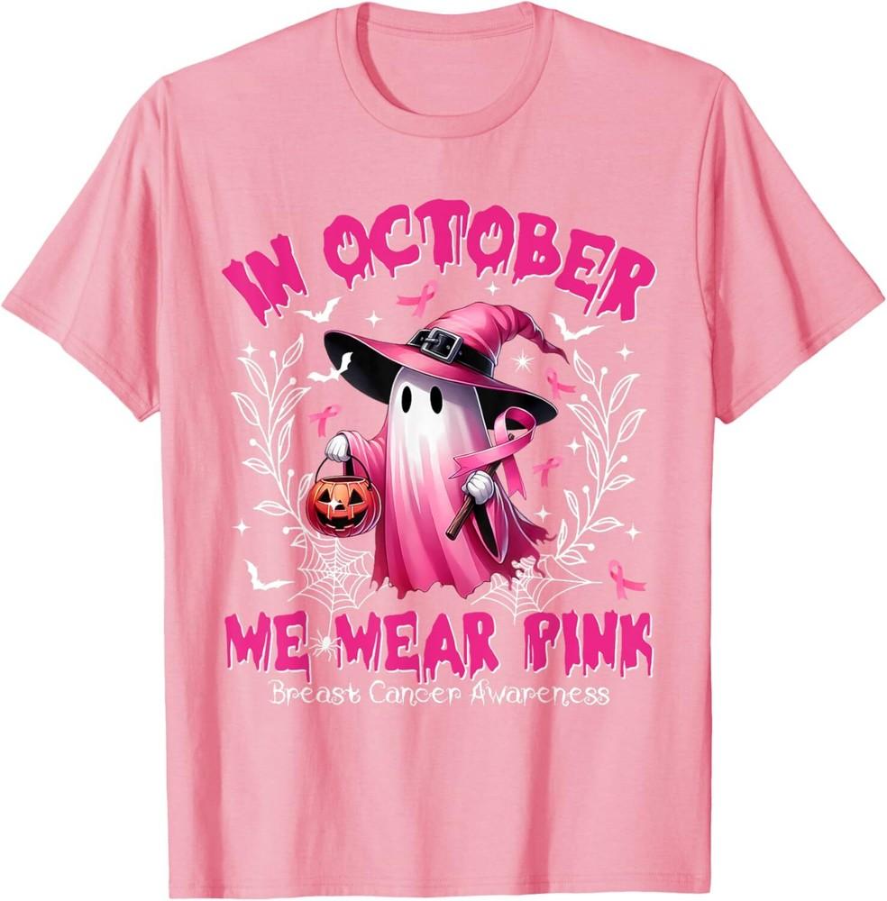 SALE In October We Wear Pink Ghost Witch Breast Cancer Awareness Unisex T-Shirt Unisex T-Shirt