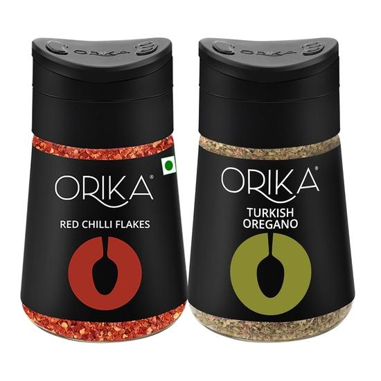 Orika Red Chilli Flakes 50 г и приправа Turkish Oregano 22 г Combo и посыпка из хлопьев красного перца чили | Идеальная приправа для пиццы, пасты, чесночного хлеба