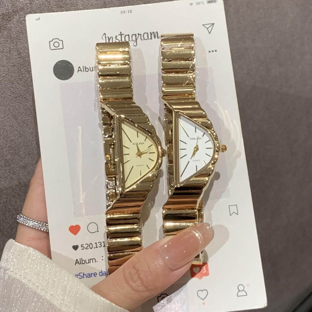 Irregular Niche Women's Watch Half-Moon Dial Elegant Luxury Ladies' Wristwatch Fashion Jewelry Gold Chain Quartz Watch Wedding