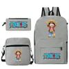 New Animation One Piece Printed Backpack for Primary and Secondary School Students Large Capacity School Bag Combination Three-piece Set