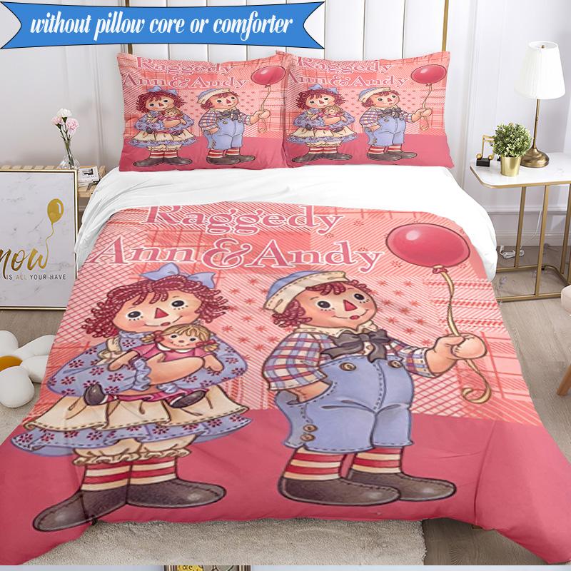 3PCS Raggedy Ann And Andy Adventure Bedding Set 2D Printing (Includes 1 Duvet Cover + 2 Pillowcases Coreless), Bedroom decor,Fan gift