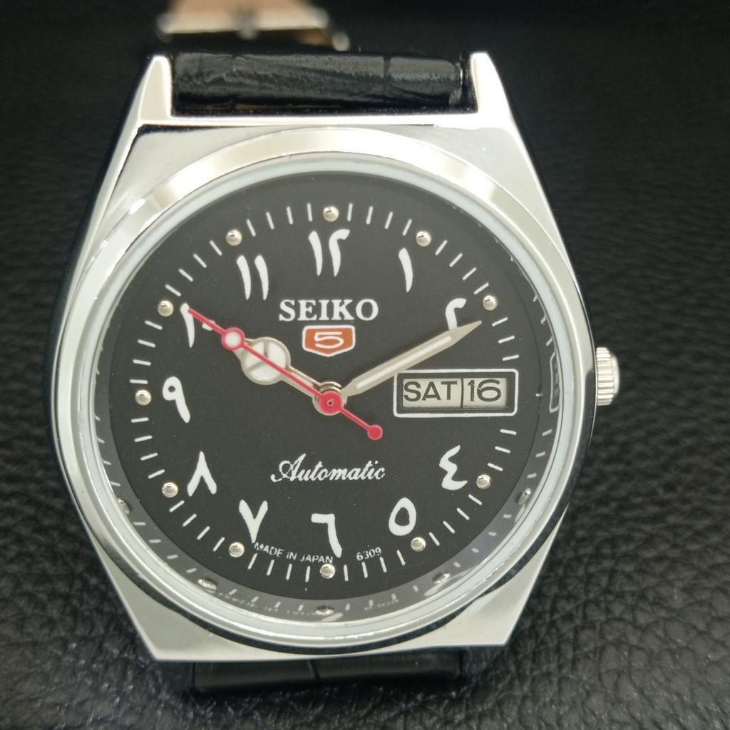 VINTAGE REFURBISHED SEIKO 5 AUTOMATIC 6309A JAPAN MENS BLACK WATCH a442581-1