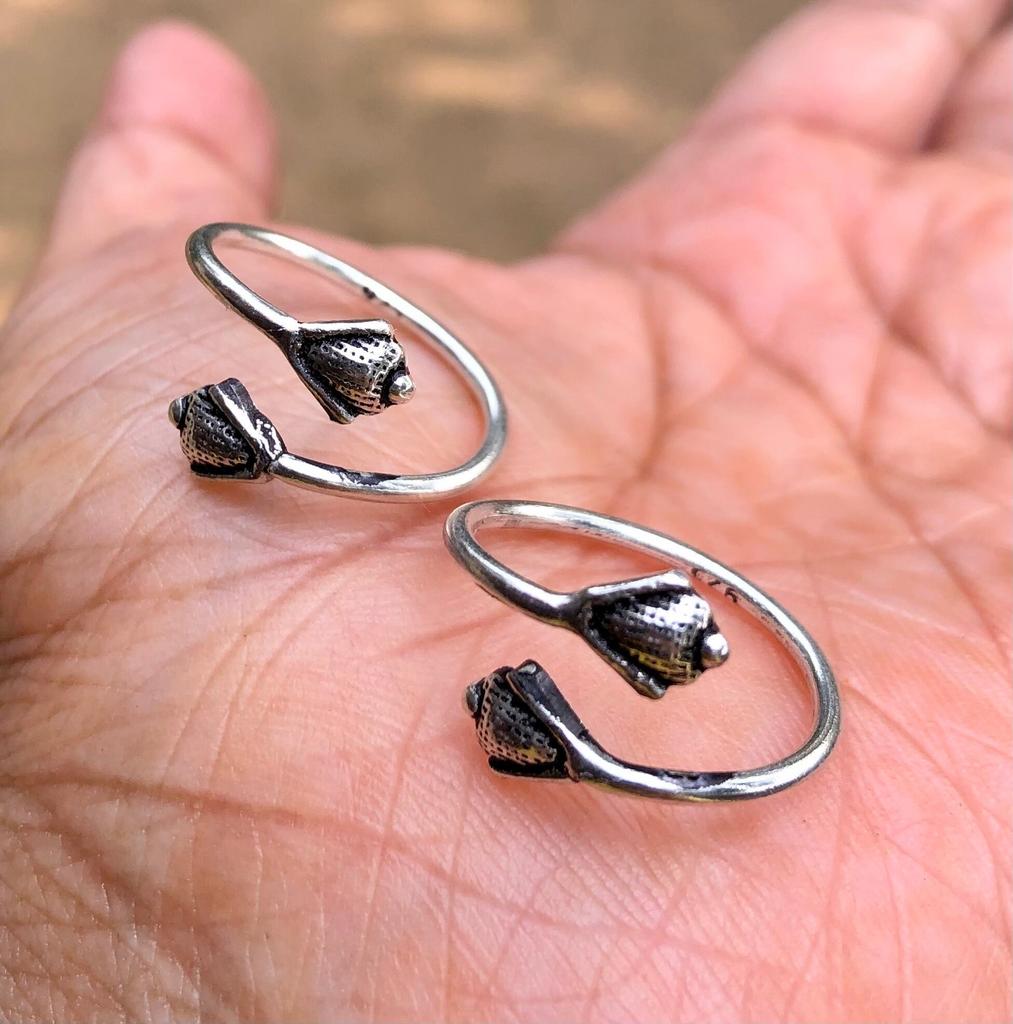 2 Pc 925 Sterling Silver Toe Rings Adjustable, Oxidized, Kids Rings, Beach Toe Rings, Summer Toe Rings, For Adults Kids, Bud, Free Ship