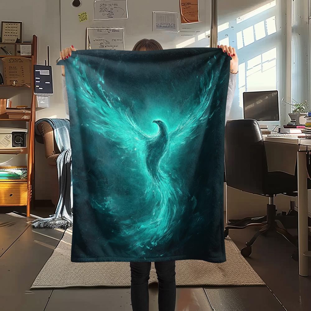 Sparkling Phoenix Print Flannel Blanket, High quality Comfortable for All Seasons, Home Decor, Warmth and Comfort