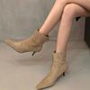 Женские ботильоны на высоком каблуке, замшевые туфли с острым носком, дизайнерская женская обувь, тренд 2024 года, новые туфли для вечеринок, туфли-лодочки, платье Femme Zapatos