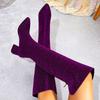 Fashion Liyke Runway Catwalk Fashion Sequined Thigh High Boots Women Purple Pointed Toe Zip Over The Knee Shoes Autumn Winter Low Heels