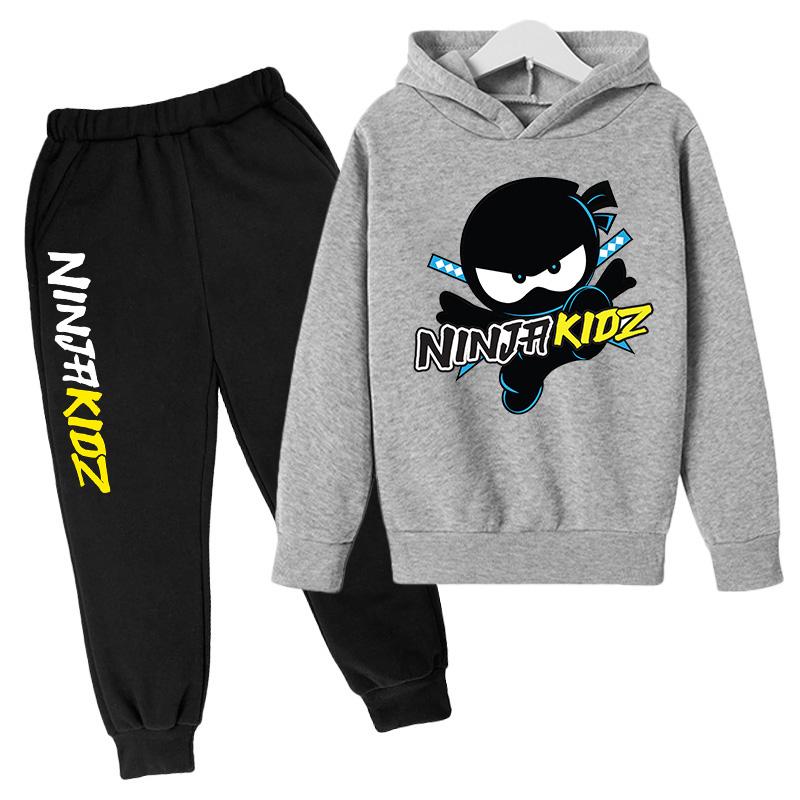 Толстовки с капюшоном для мальчиков и худи для девочек NINJA KIDZ Детский повседневный пуловер Весенние и осенние детские худи и спортивные штаны Костюм-двойка