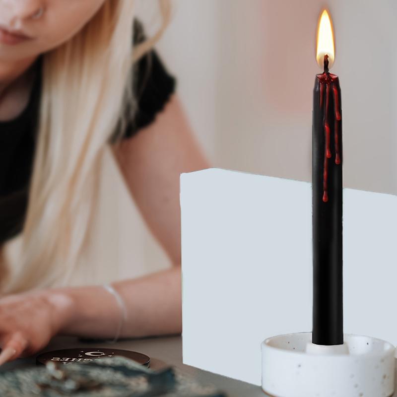 Набор из 4 жутких черных конических подсвечников с кровавыми подтеками для вечеринки, домашнее украшение, набор свечей на Хэллоуин, 2 цвета