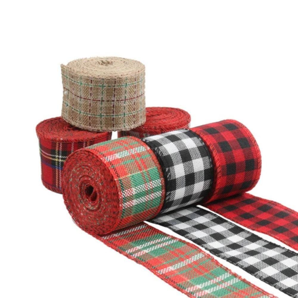 Рождественская клетчатая лента с железной проволокой, имитация льняной решетки, льняная лента, подарочная упаковка