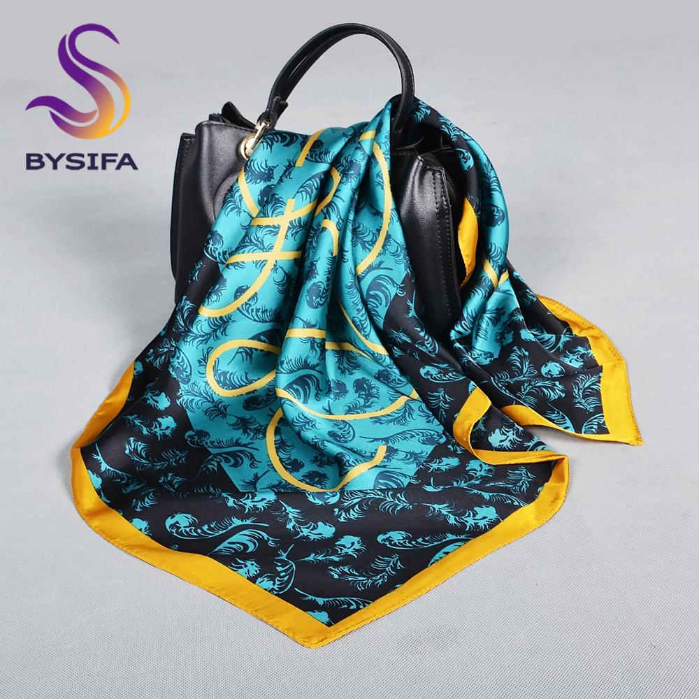BYSIFA Элегантный Желтый Синий Шелковый Шарф Шаль Bufanda 70*70см Зимние Шарфы Аксессуары Весенне-Осенний Бренд Квадратные Шарфы Хиджаб