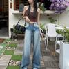 Blue High-waisted Straight Jeans for Women In Summer New Hong Kong Style Retro Korean Style Loose and Slimming Wide-leg Trousers