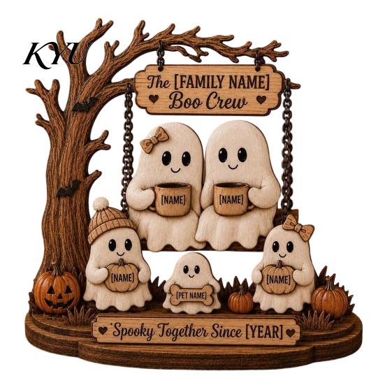 Bedroom Festive Ornaments Halloween Ghost Family Wooden Plaque, Pumpkin Couple Tabletop Sign, Desktop Display Crafts Farmhouse Home Ornament