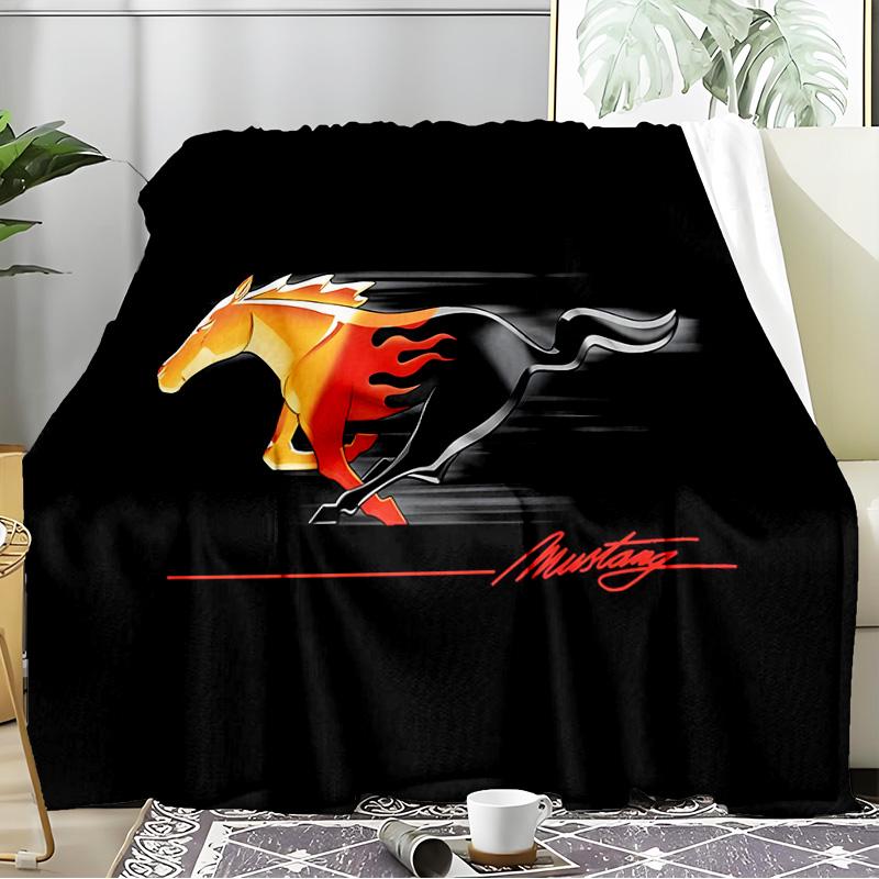 Mustang Blanket Flannel Throw for Sofa, Travel, Camping, Livingroom, Office, Chair and Bed Soft and Warm Holiday Birthday gifts