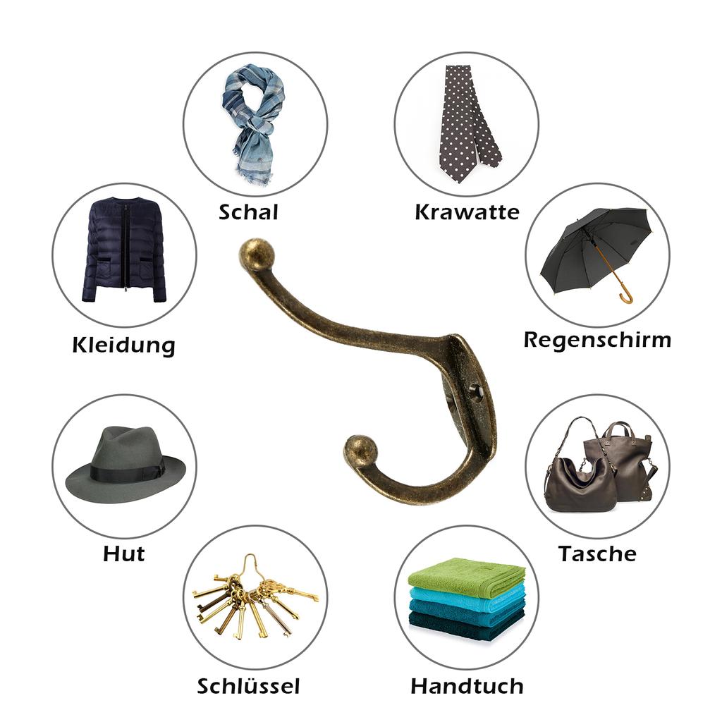 5Pcs Double Coat Hooks Wall Mounted Bathroom Coat Rack Retro Bronze Clothes Hanger Heavy Duty Door Coat Non-slip Hooks