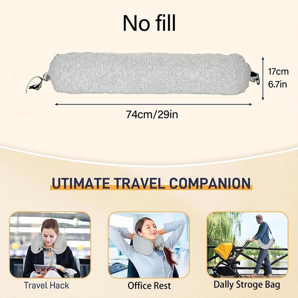 Neck Pillow Airplane Stuffable Travel Neck Pillow with Hood Fillable Storage Bag for Sleeping Home Car Plane Hotel Camping