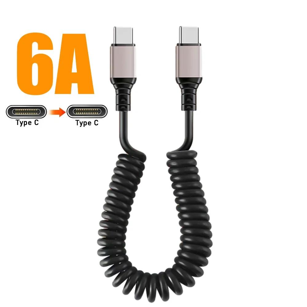 6A USB Type C кабель для быстрой зарядки USB\Type-C на Type-C Carplay пружинный кабель для iPhone 12 13 14 Xiaomi Samsung Huawei кабель для передачи данных