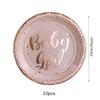 Baby Girl Disposable Tableware Pink Striped Rose Gold Paper Plates Cups Napkins for Baby Shower Birthday Party Decorations