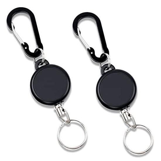 Reel key holder carabiner metal wire maximum length 65cm extendable loss prevention 2-piece set 12-month quality guarantee.