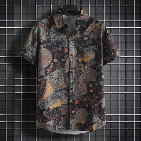 Summer Men Shirt Floral Print Short Sleeves Tropical Style Hawaii Loose Plus Size Single-breasted Turn-down Collar Quick Dry Mid Length Beach Top