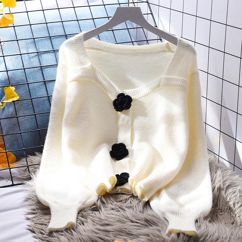 Кардиган, короткий свитер, пальто, женская свободная верхняя одежда, весенний корейский модный универсальный вязаный кардиган с длинным рукавом, свитер