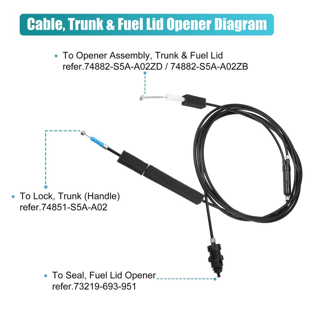 Car Trunk Fuel Door Release Cable 74880-S5A-A02 Replacement Parts for 74880-S5A-305 74880-S5A-A01 2001-2005 4 Door Sedan