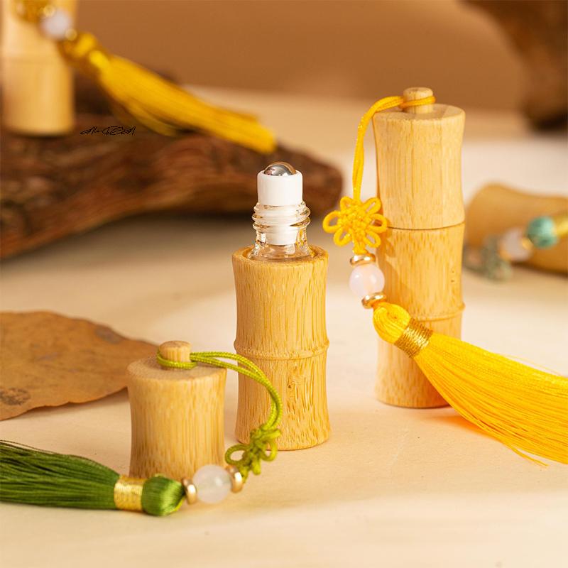 5ml Eco-Friendly Bamboo Roll-on Bottle with Tassels Steel Roller Ball Refillable Container for DIY Perfume Lipgloss