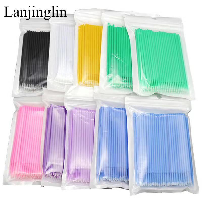 Lanjinglin 100/200pcs Micro Brushes Cotton Swab Eyelash Extension Eye Lash Glue Cleaning Brushes Applicator Sticks Makeup Tools