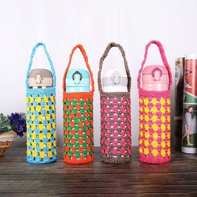 Вязаный чехол для бутылки с водой, портативный, ручной работы, с ремешком, сумка для бутылки с водой, многоразовый рукав для чашки, чехол, аксессуары для бутылки с водой
