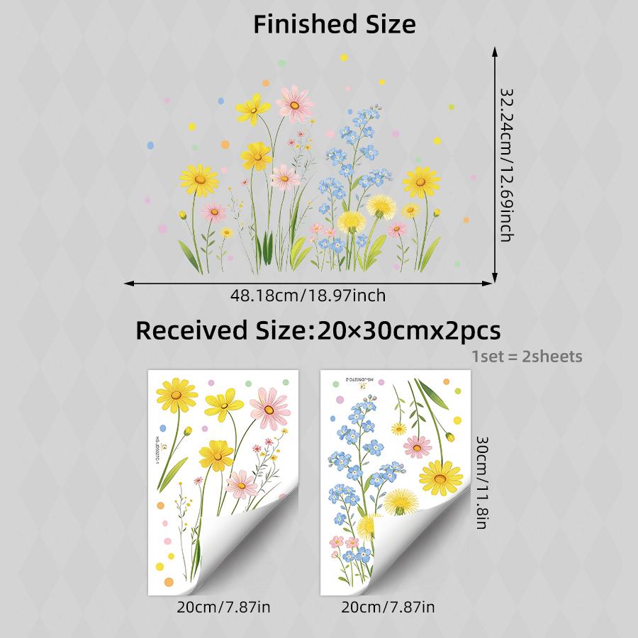Static Window Clings For Kids Room Sunflowers Daisies Floral Wall Decals Reusable No Glue Window Stickers For Bedroom Home Decor
