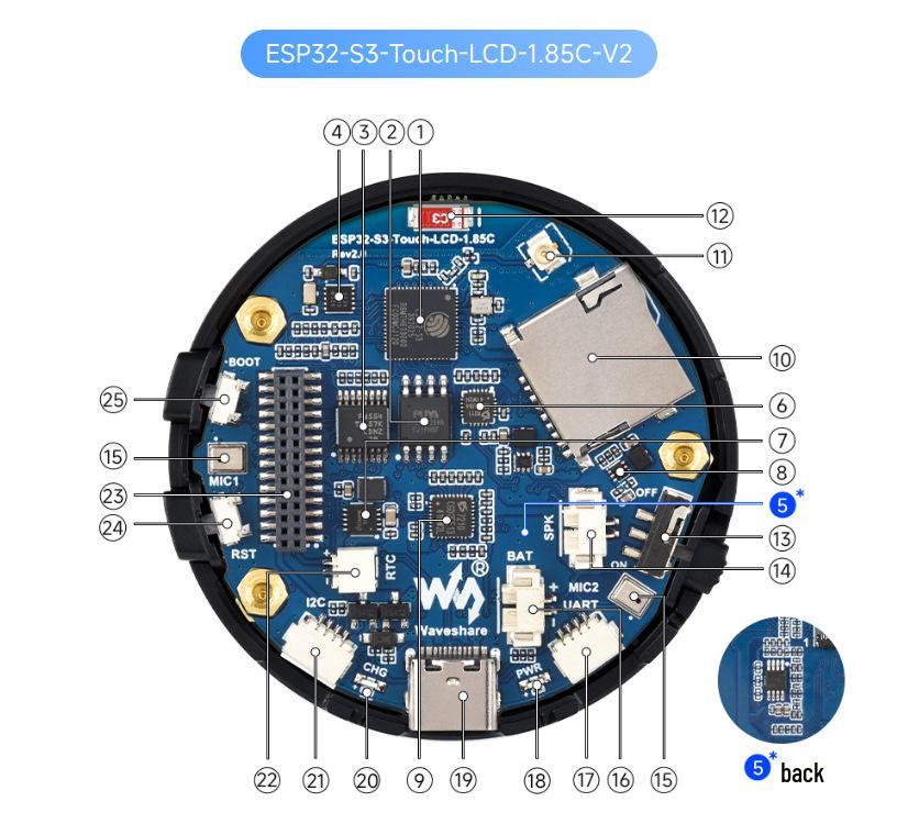 Плата разработки ESP32-S3 с ЖК-дисплеем 1,85" и динамиком, совместимая с AI-аудиомодулем XiaoZhi